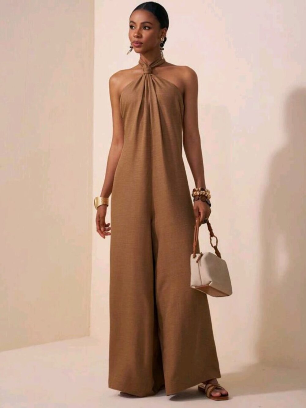 SHEIN elegant coffee-brown summer jumpsuit for women,ideal for vacations— NEW